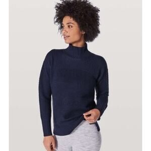 Sz 4 Lululemon Warm & Restore Mock Neck Sweater Navy Blue Merino Wool Knit Cozy